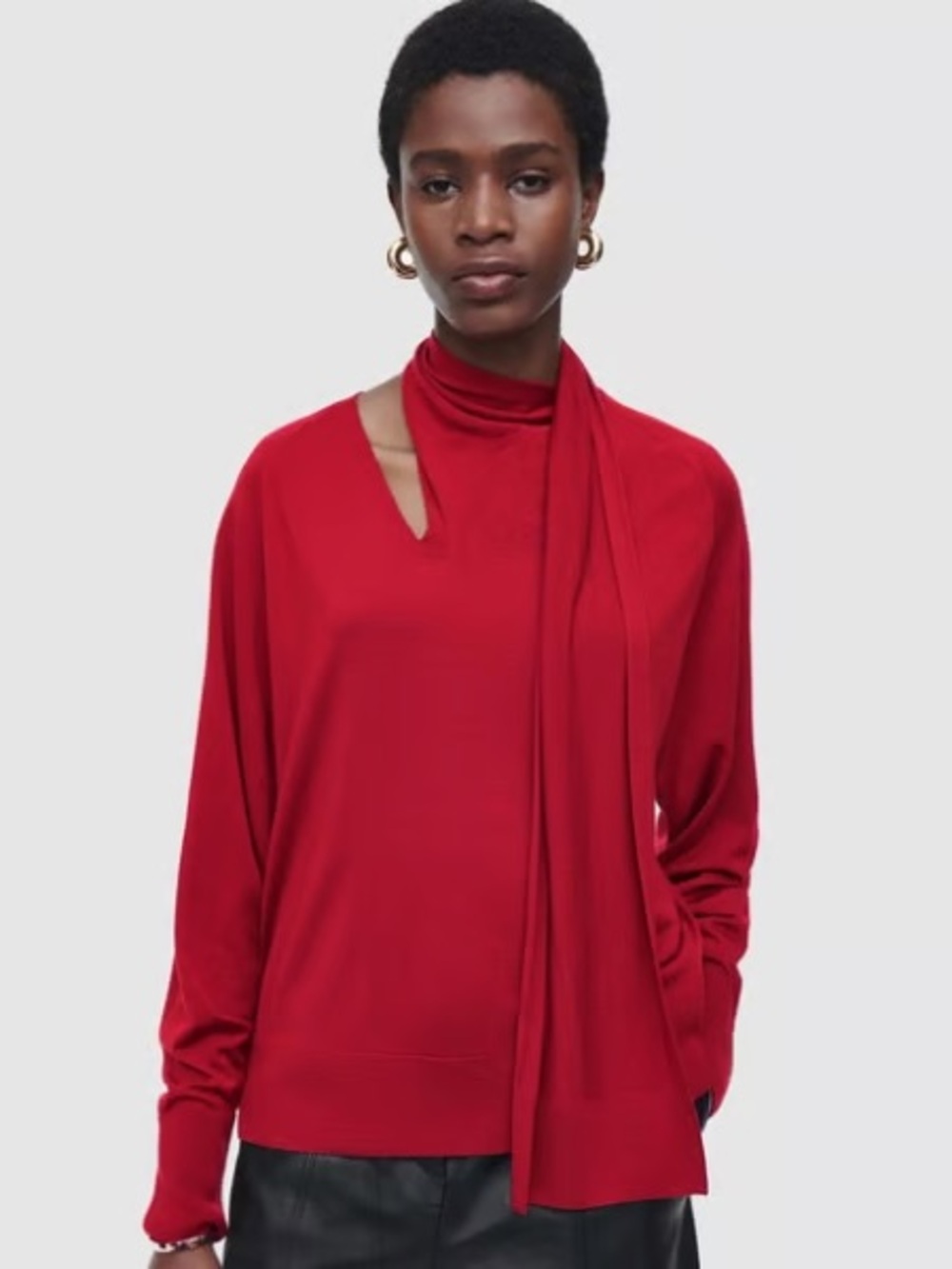 COS Red Wool Scarf Detail Turtleneck Sweater Top Size Medium